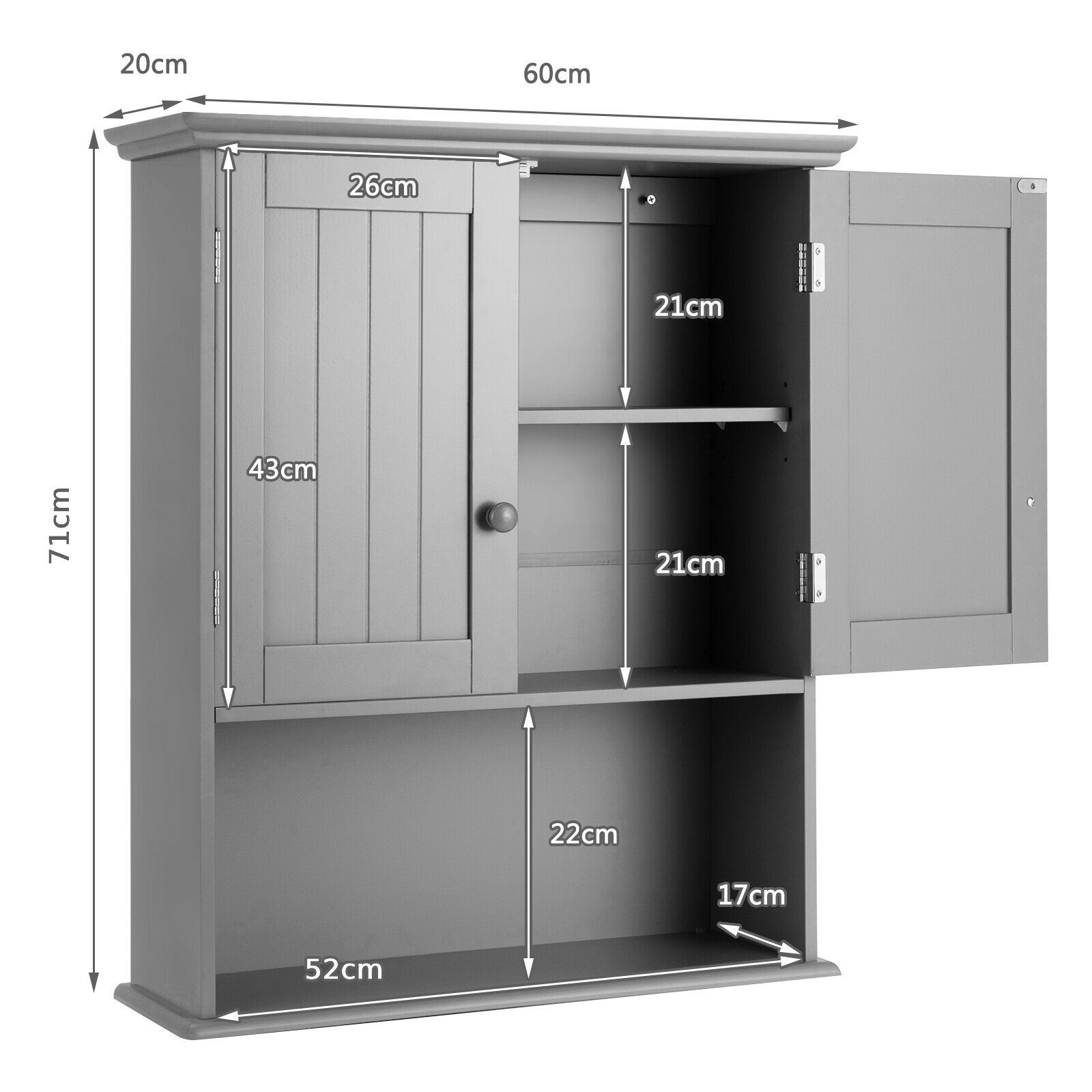 Wall Mounted Bathroom Storage Cabinet with Adjustable Shelf